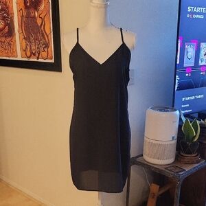 Amour Vert Sheer Black Adjustable Spaghetti Strap Slip Dress